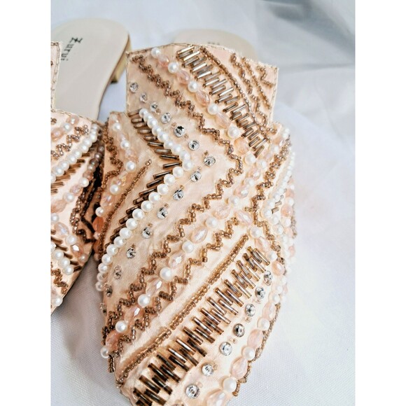 Peach Satin Embroidered Beaded Slip On Mules Zuruj Size 41 US 10 - Picture 5 of 13